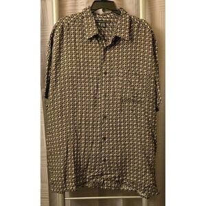 Manhattan Mens Short Sleeve Button‎ Up Shirt Green Tan Geo Print Casual Size 3XL